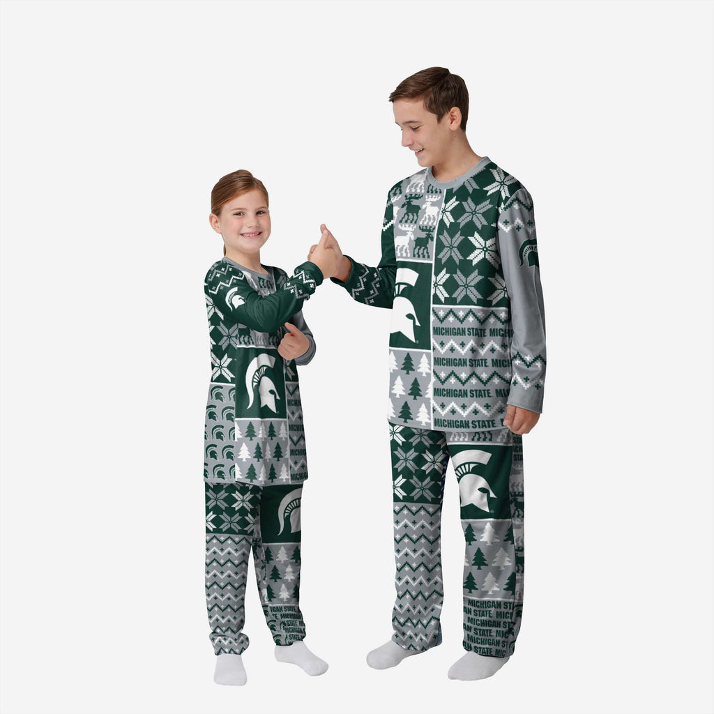 Michigan State Spartans Youth Busy Block Family Holiday Pajamas FOCO 4 - FOCO.com