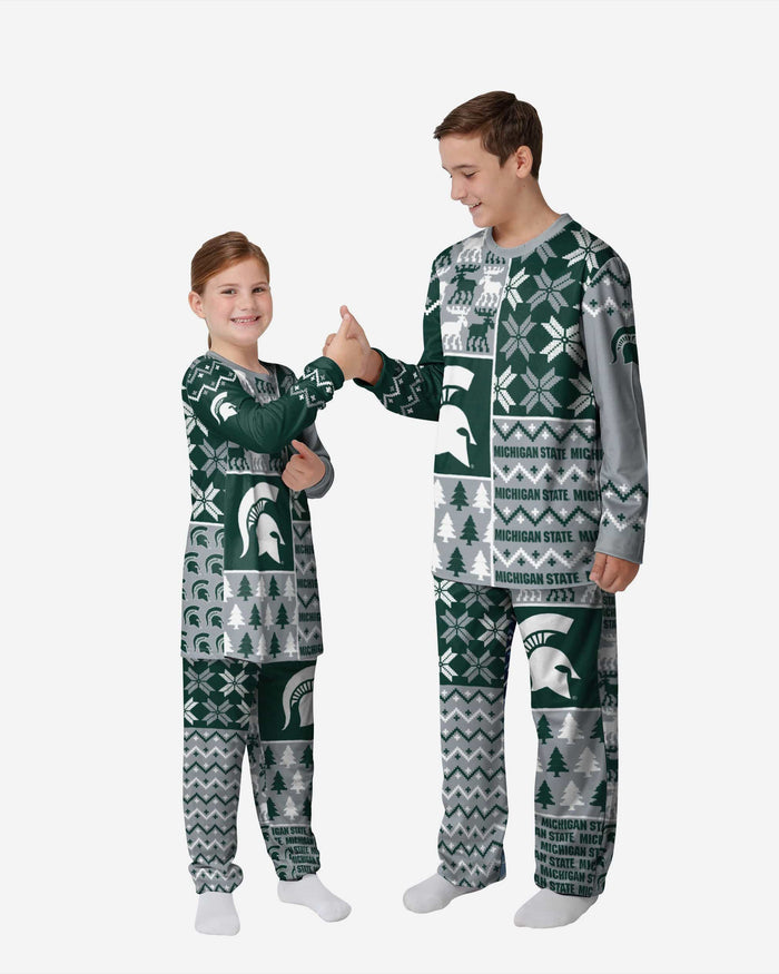 Michigan State Spartans Youth Busy Block Family Holiday Pajamas FOCO 4 - FOCO.com