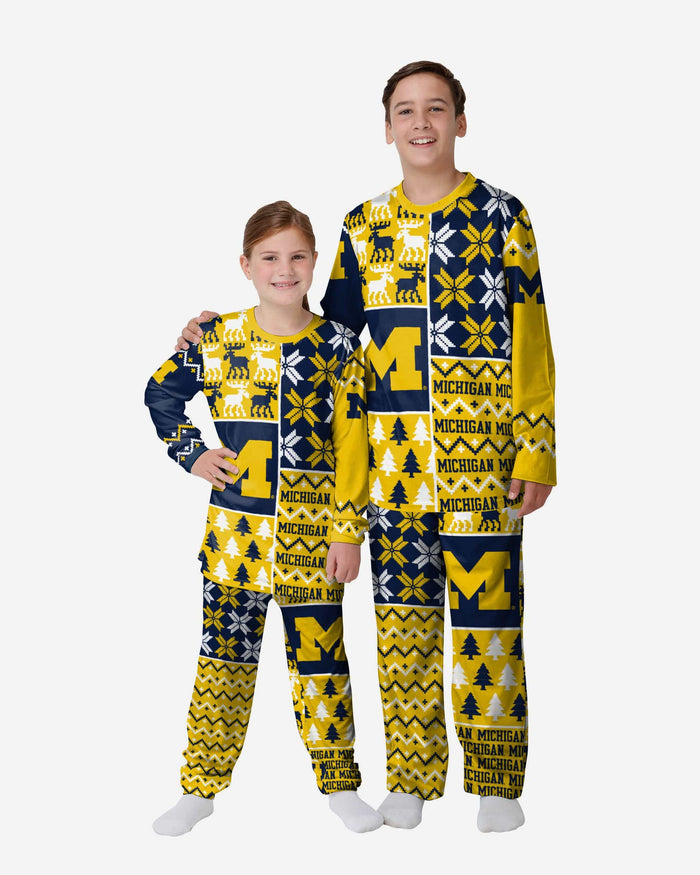 Michigan Wolverines Youth Busy Block Family Holiday Pajamas FOCO 4 - FOCO.com