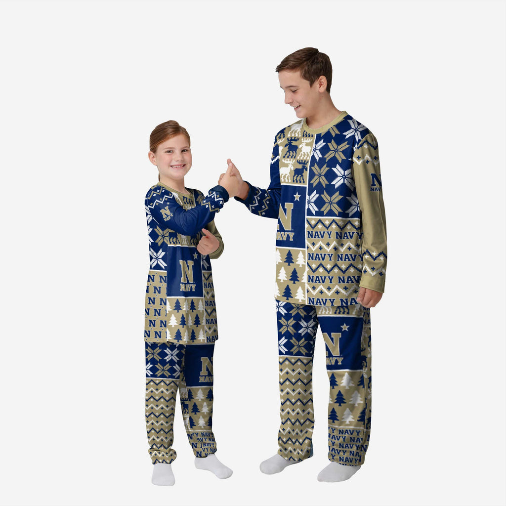 Navy Midshipmen Youth Busy Block Family Holiday Pajamas FOCO 4 - FOCO.com