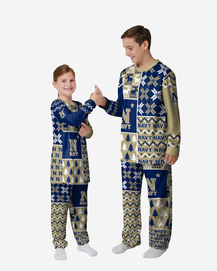 Navy Midshipmen Youth Busy Block Family Holiday Pajamas FOCO 4 - FOCO.com