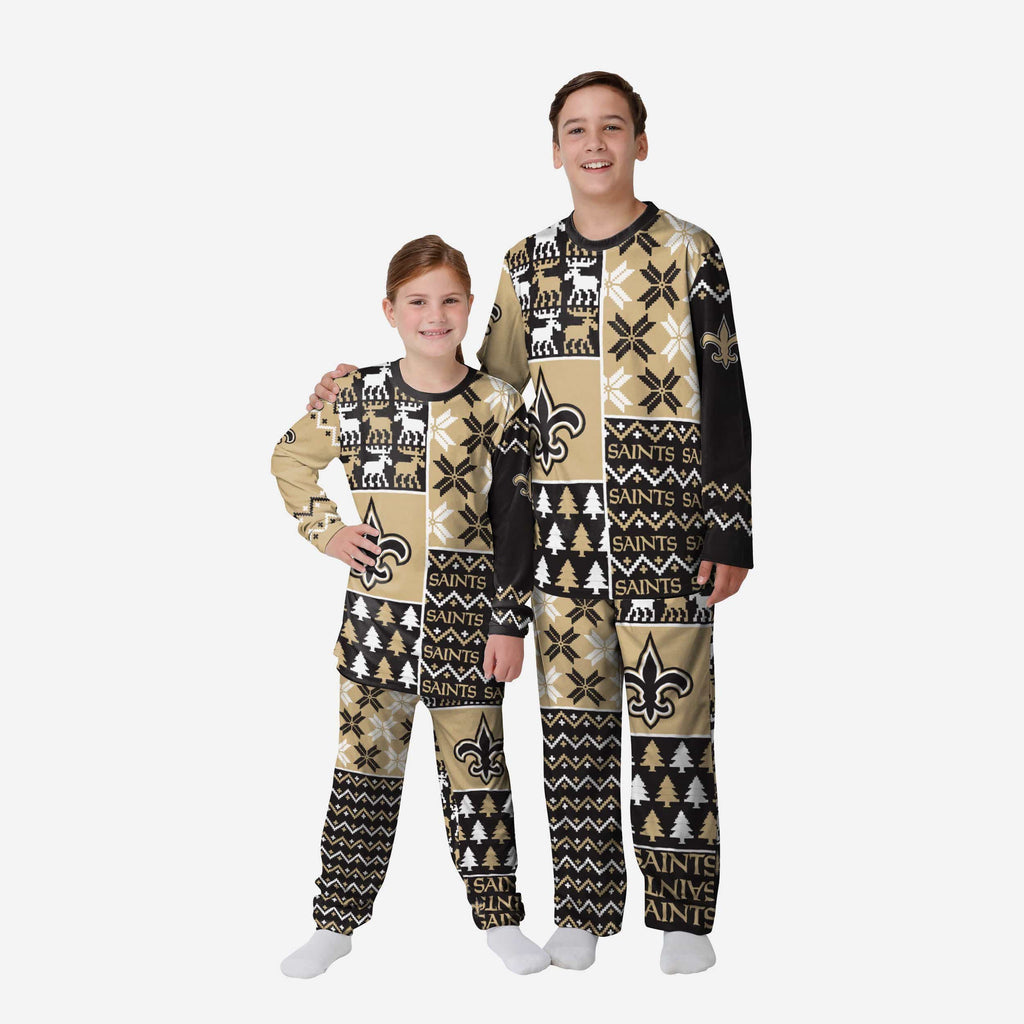 New Orleans Saints Youth Busy Block Family Holiday Pajamas FOCO 4 - FOCO.com