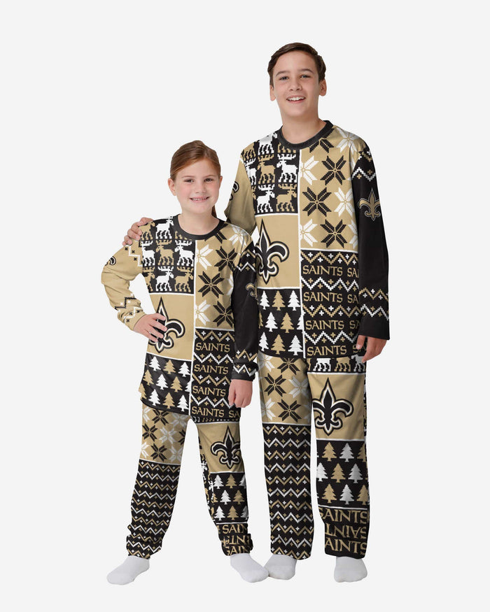 New Orleans Saints Youth Busy Block Family Holiday Pajamas FOCO 4 - FOCO.com