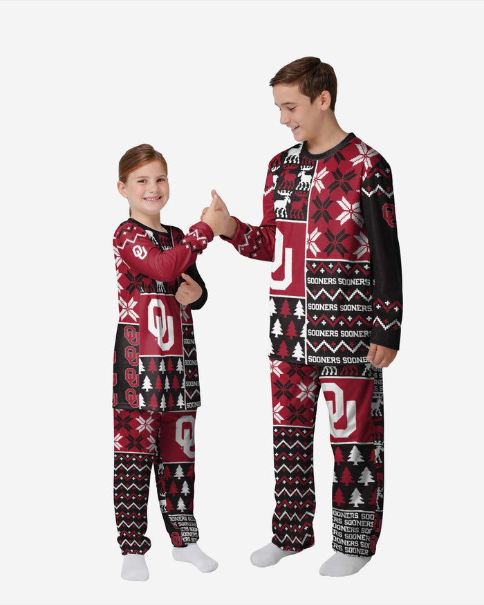Oklahoma Sooners Youth Busy Block Family Holiday Pajamas FOCO 4 - FOCO.com