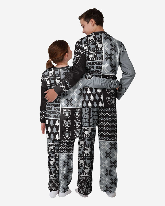 Las Vegas Raiders Youth Busy Block Family Holiday Pajamas FOCO - FOCO.com