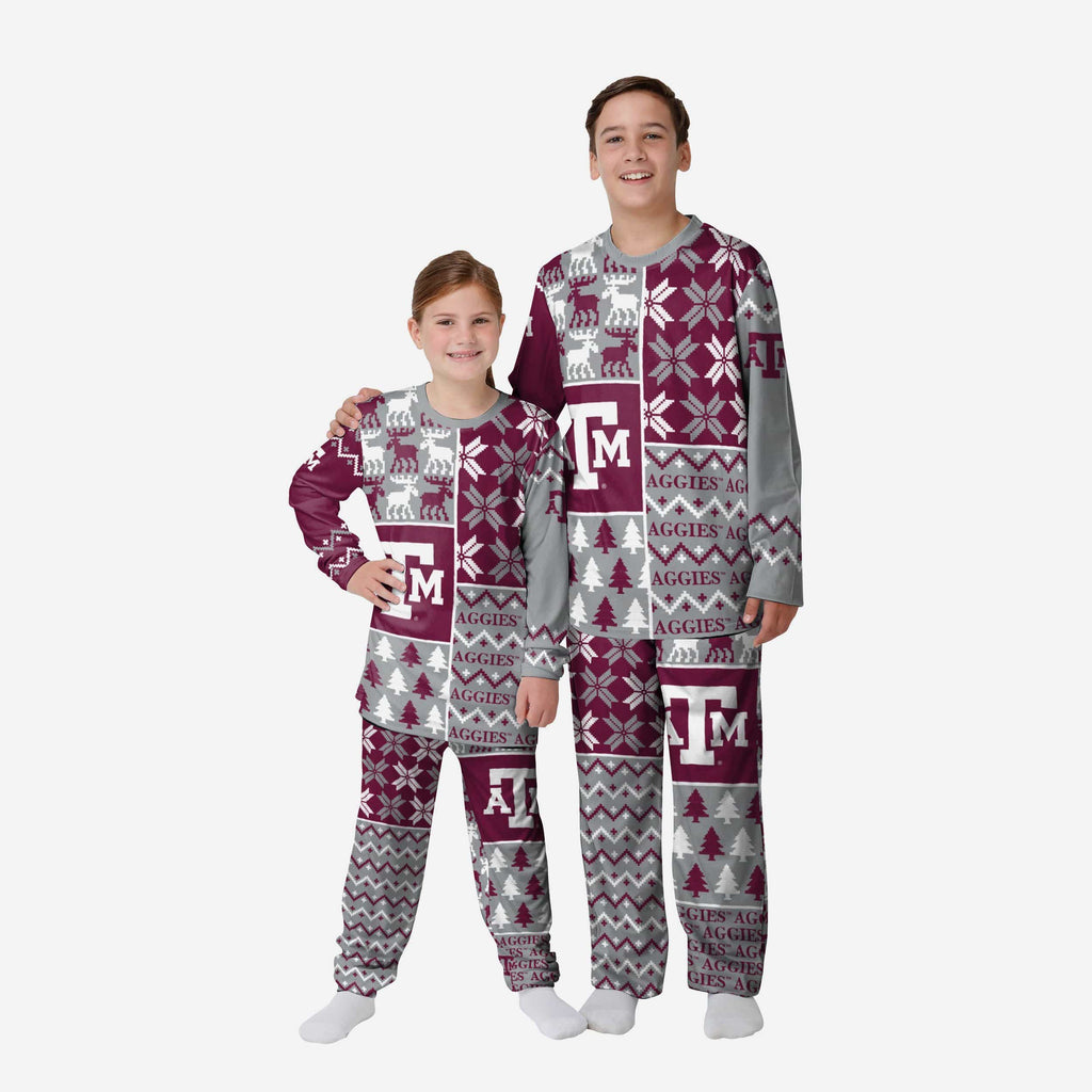 Texas A&M Aggies Youth Busy Block Family Holiday Pajamas FOCO 4 - FOCO.com