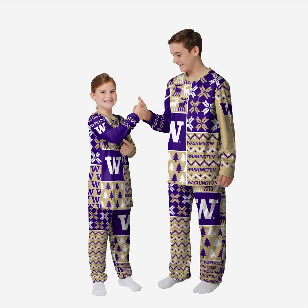 Washington Huskies Youth Busy Block Family Holiday Pajamas FOCO 4 - FOCO.com