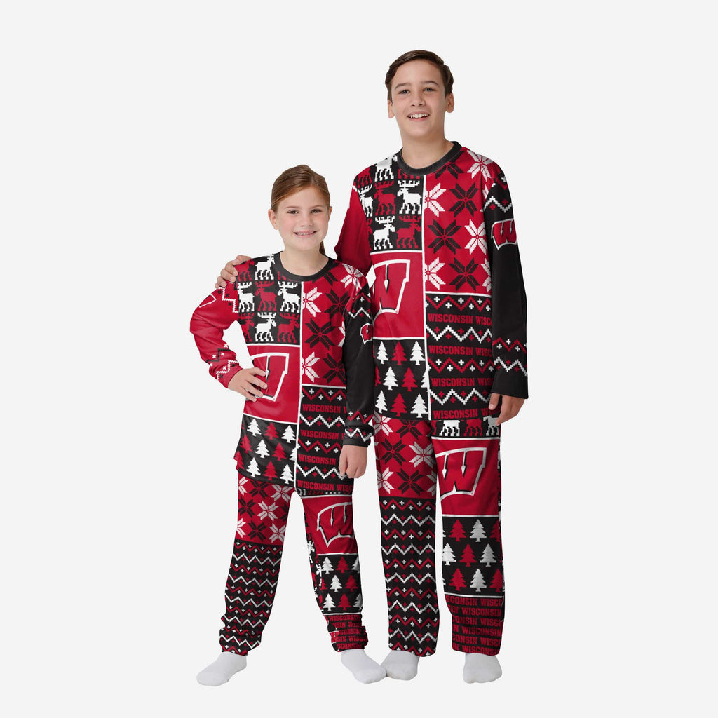 Wisconsin Badgers Youth Busy Block Family Holiday Pajamas FOCO 4 - FOCO.com