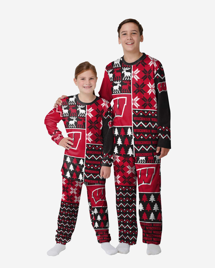 Wisconsin Badgers Youth Busy Block Family Holiday Pajamas FOCO 4 - FOCO.com