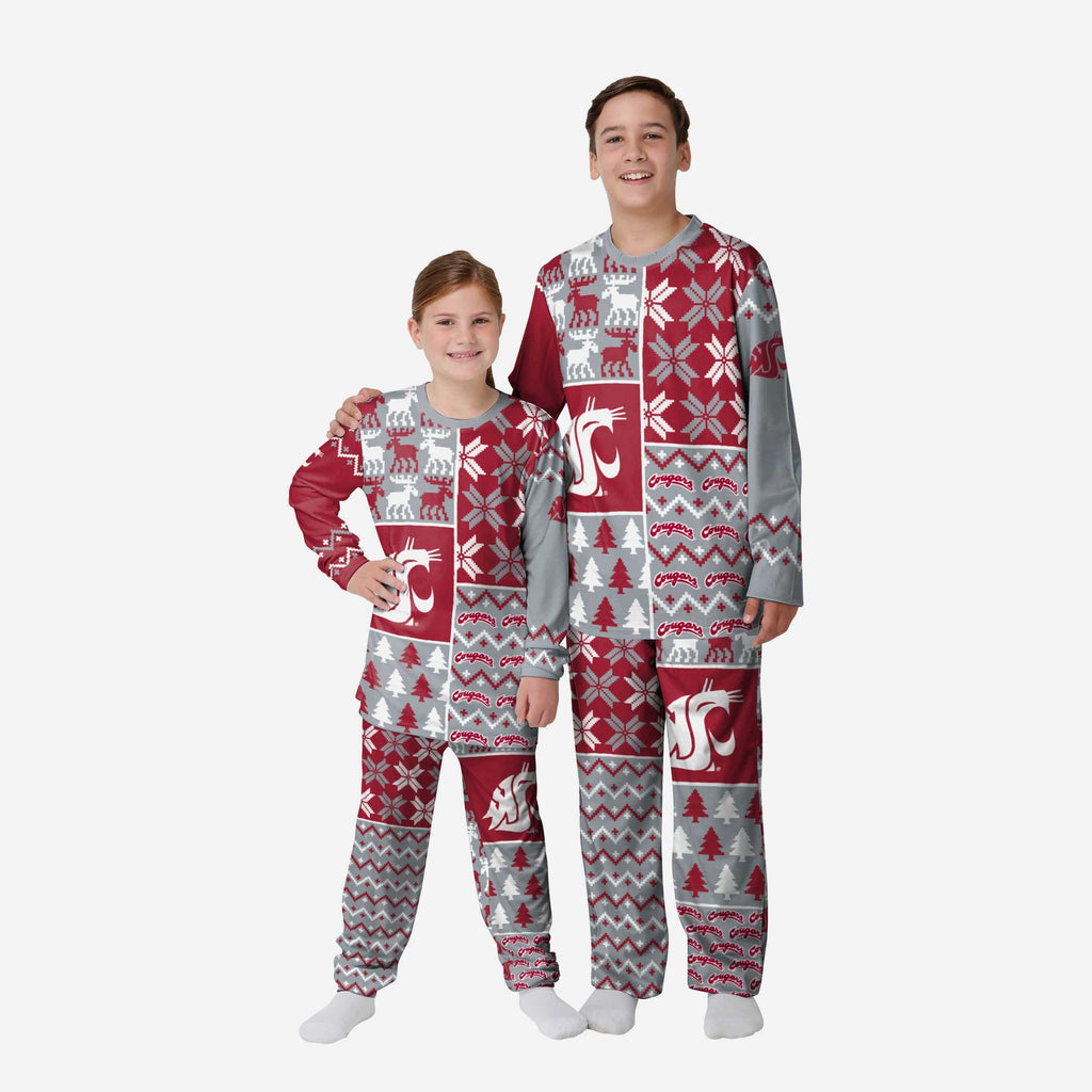 Washington State Cougars Youth Busy Block Family Holiday Pajamas FOCO 4 - FOCO.com