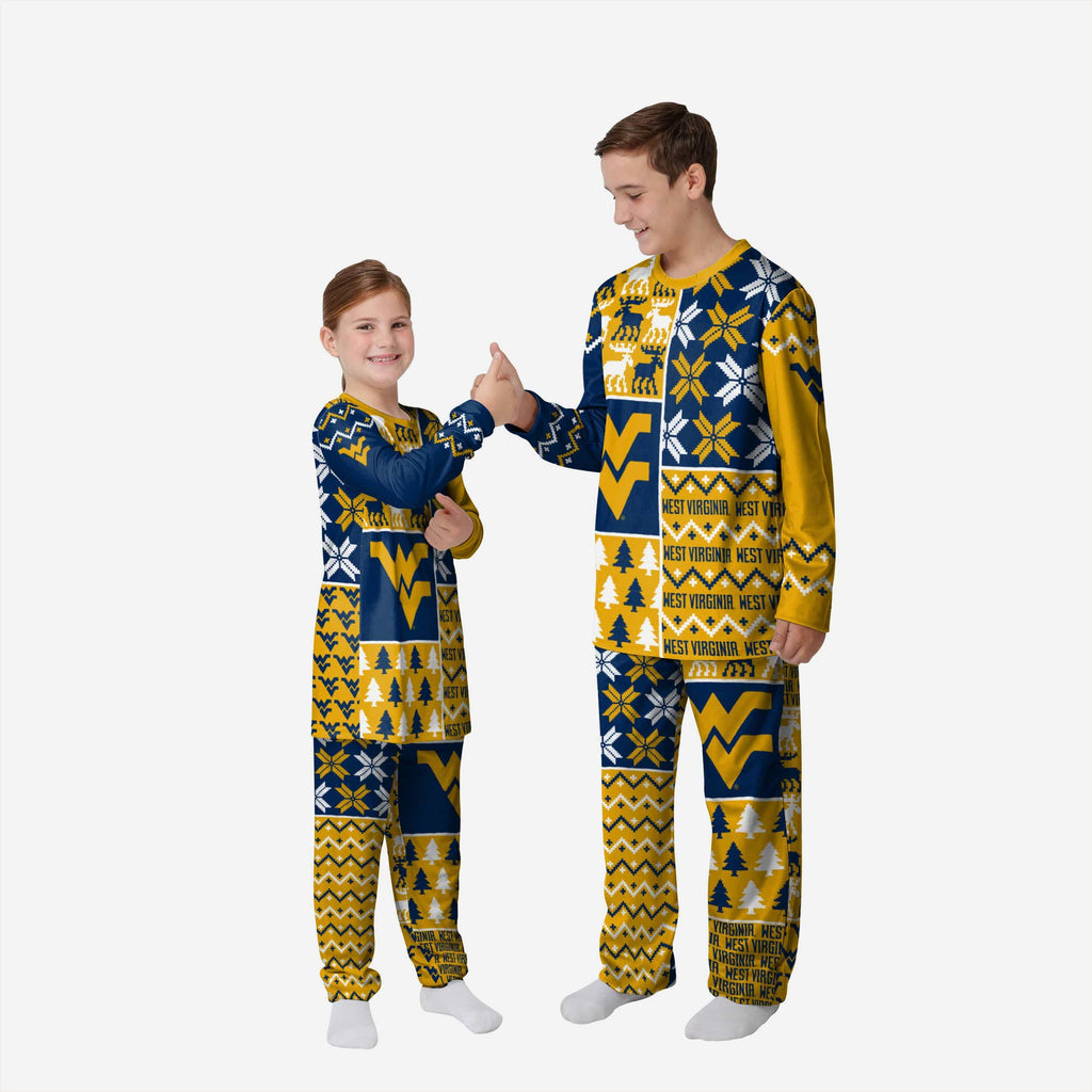 West Virginia Mountaineers Youth Busy Block Family Holiday Pajamas FOCO 4 - FOCO.com