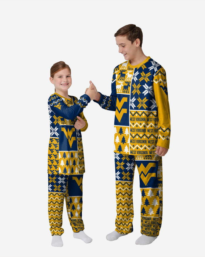 West Virginia Mountaineers Youth Busy Block Family Holiday Pajamas FOCO 4 - FOCO.com