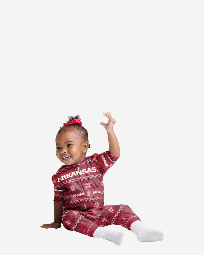 Arkansas Razorbacks Infant Ugly Pattern Family Holiday Pajamas FOCO 12 mo - FOCO.com