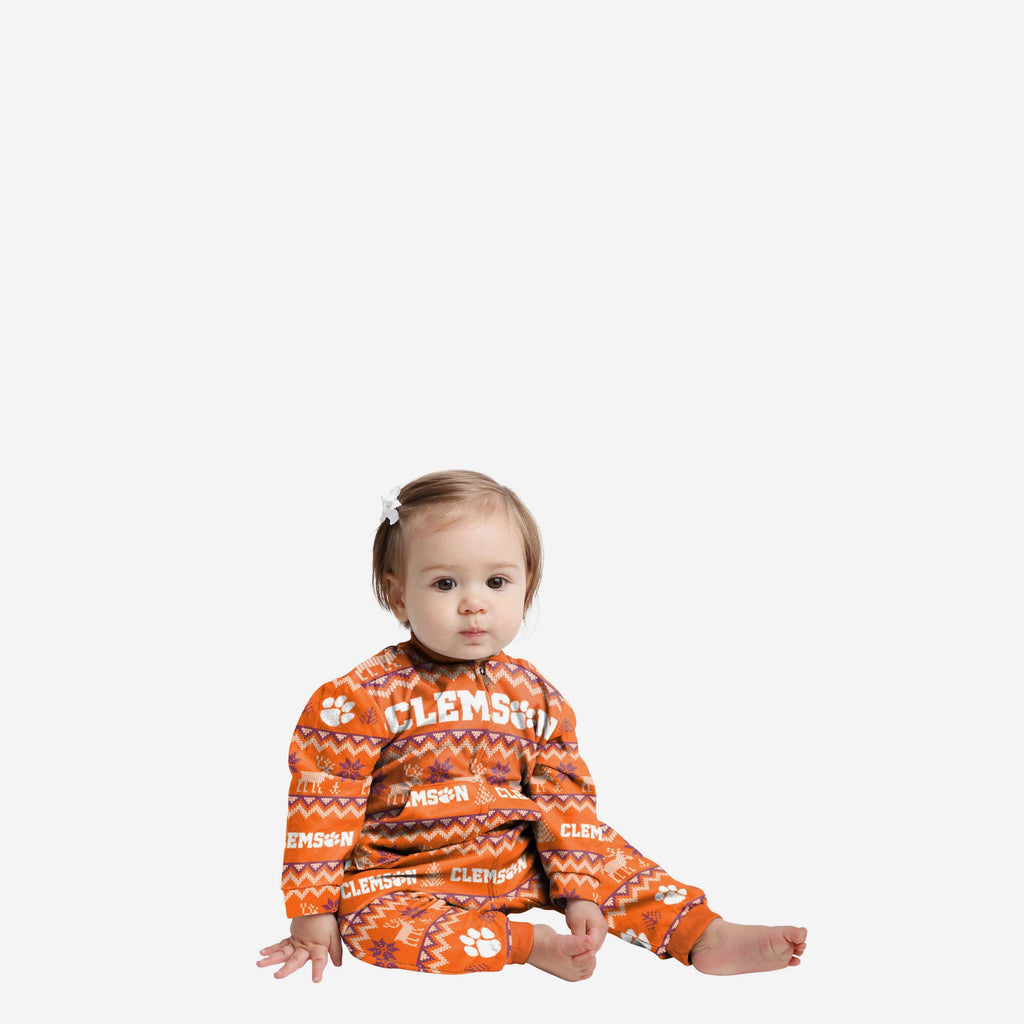 Clemson Tigers Infant Ugly Pattern Family Holiday Pajamas FOCO 12 mo - FOCO.com