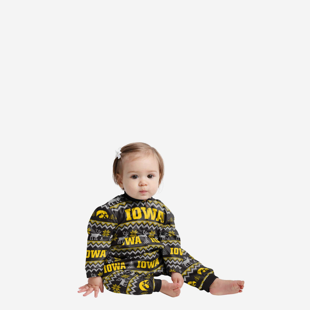 Iowa Hawkeyes Infant Ugly Pattern Family Holiday Pajamas FOCO 12 mo - FOCO.com