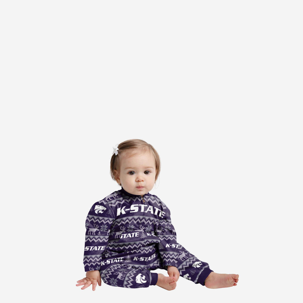 Kansas State Wildcats Infant Ugly Pattern Family Holiday Pajamas FOCO 12 mo - FOCO.com