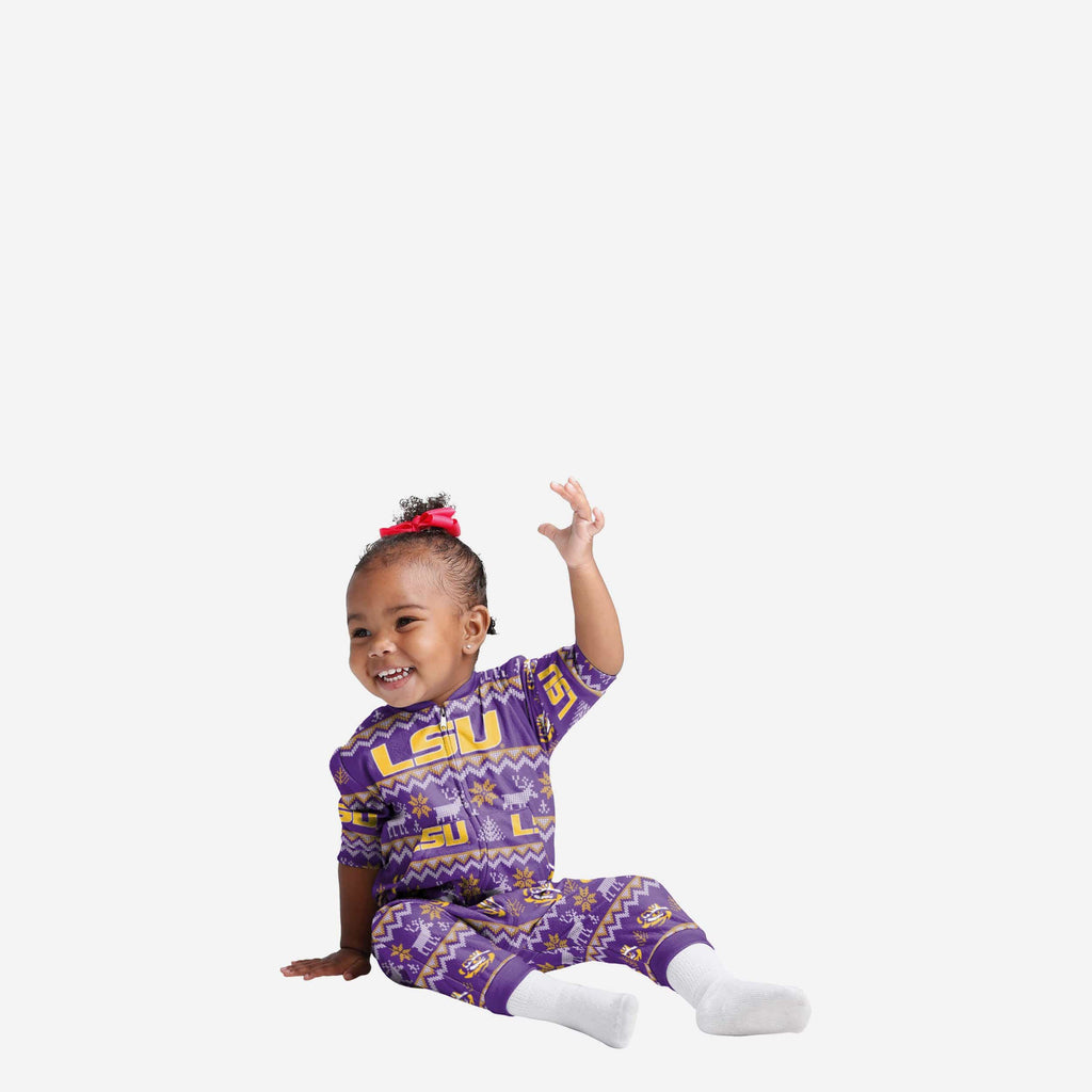 LSU Tigers Infant Ugly Pattern Family Holiday Pajamas FOCO 12 mo - FOCO.com