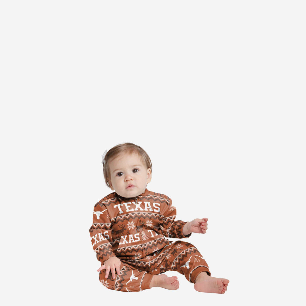 Texas Longhorns Infant Ugly Pattern Family Holiday Pajamas FOCO 12 mo - FOCO.com