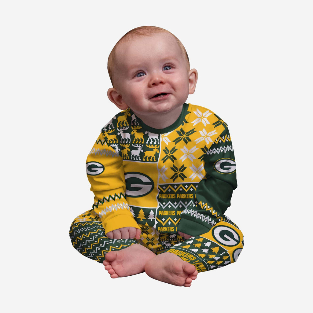 Green Bay Packers Infant Busy Block Family Holiday Pajamas FOCO 12 mo - FOCO.com