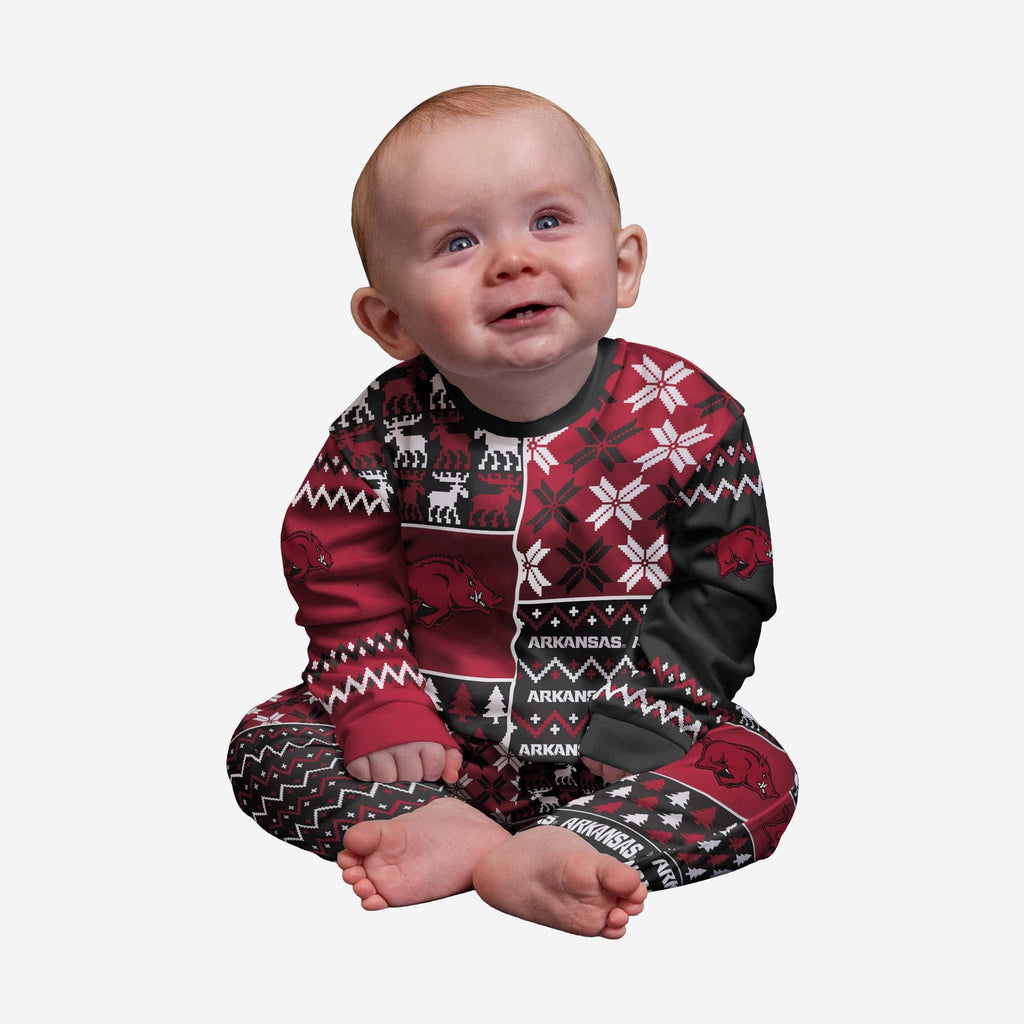 Arkansas Razorbacks Infant Busy Block Family Holiday Pajamas FOCO 12 mo - FOCO.com