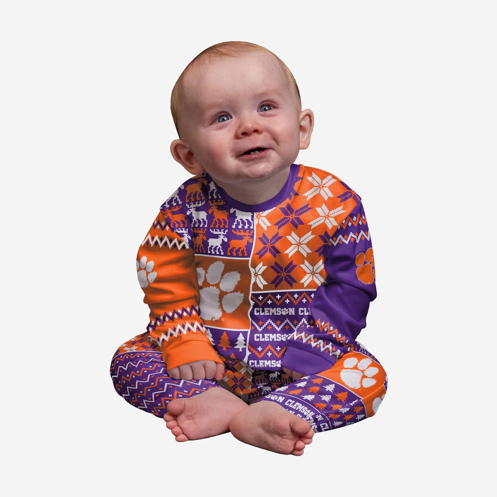 Clemson Tigers Infant Busy Block Family Holiday Pajamas FOCO 12 mo - FOCO.com