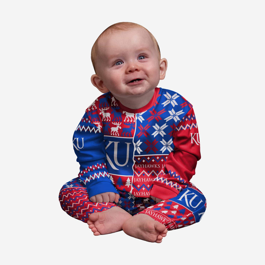 Kansas Jayhawks Infant Busy Block Family Holiday Pajamas FOCO 12 mo - FOCO.com