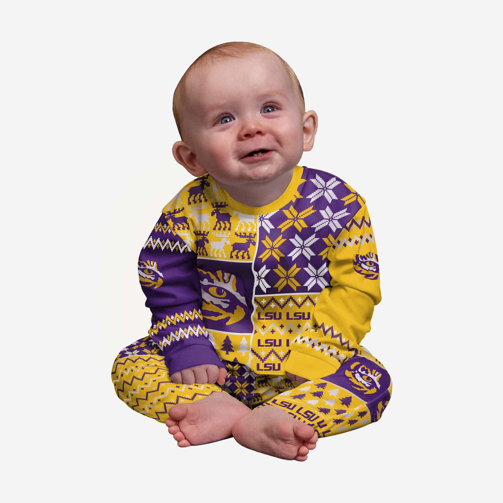 LSU Tigers Infant Busy Block Family Holiday Pajamas FOCO 12 mo - FOCO.com