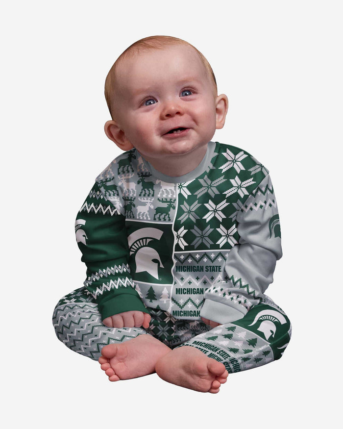 Michigan State Spartans Infant Busy Block Family Holiday Pajamas FOCO 12 mo - FOCO.com