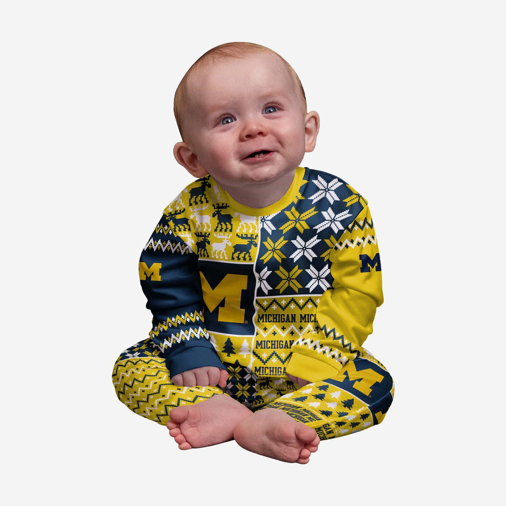 Michigan Wolverines Infant Busy Block Family Holiday Pajamas FOCO 12 mo - FOCO.com