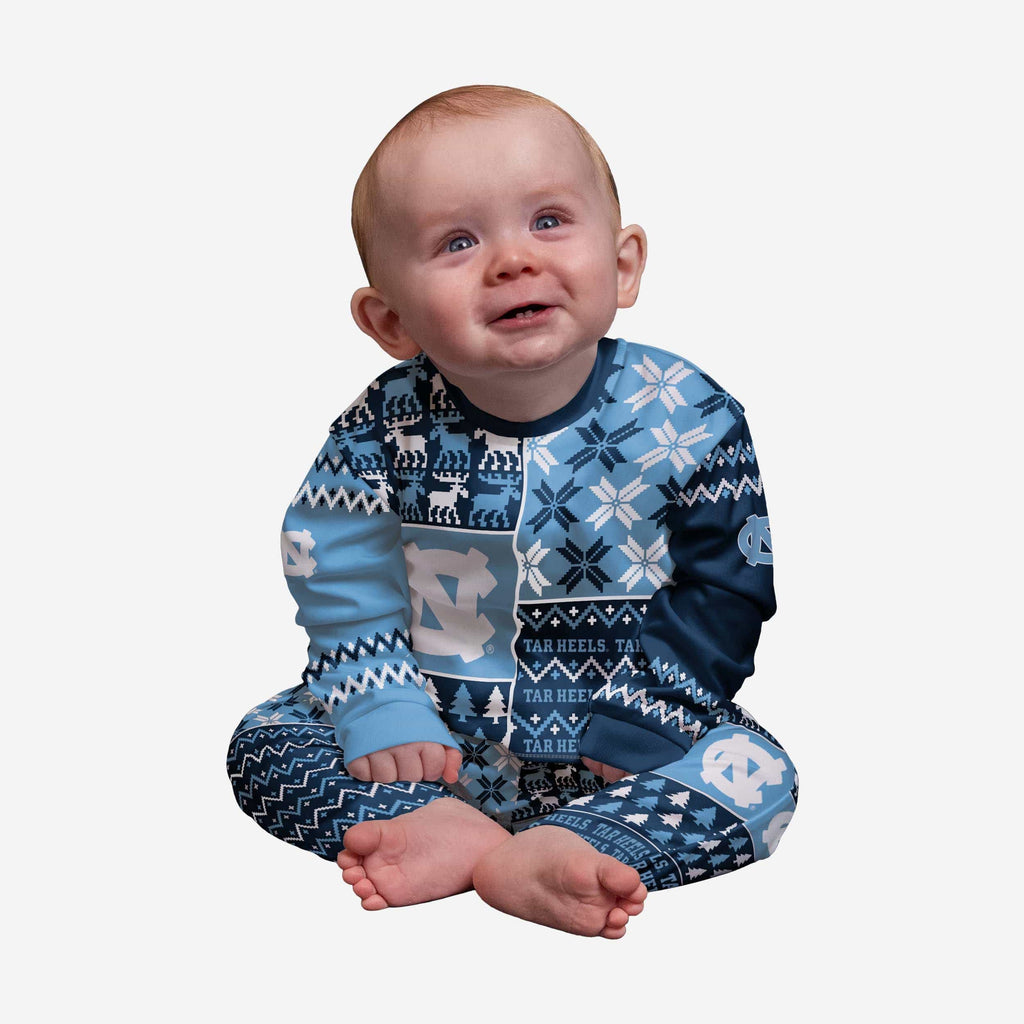 North Carolina Tar Heels Infant Busy Block Family Holiday Pajamas FOCO 12 mo - FOCO.com