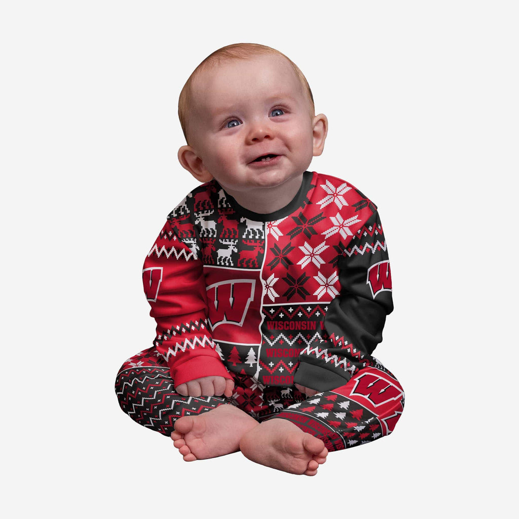 Wisconsin Badgers Infant Busy Block Family Holiday Pajamas FOCO 12 mo - FOCO.com