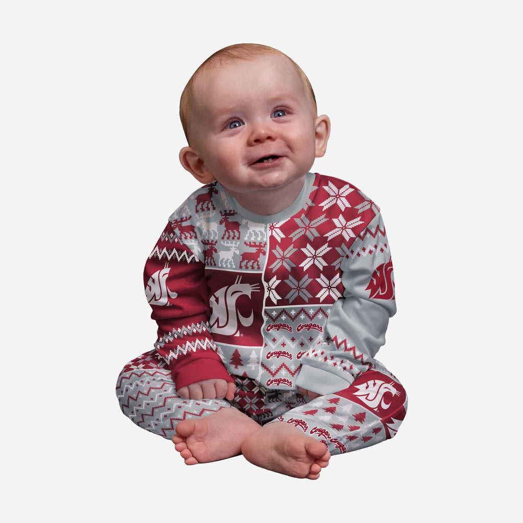 Washington State Cougars Infant Busy Block Family Holiday Pajamas FOCO 12 mo - FOCO.com