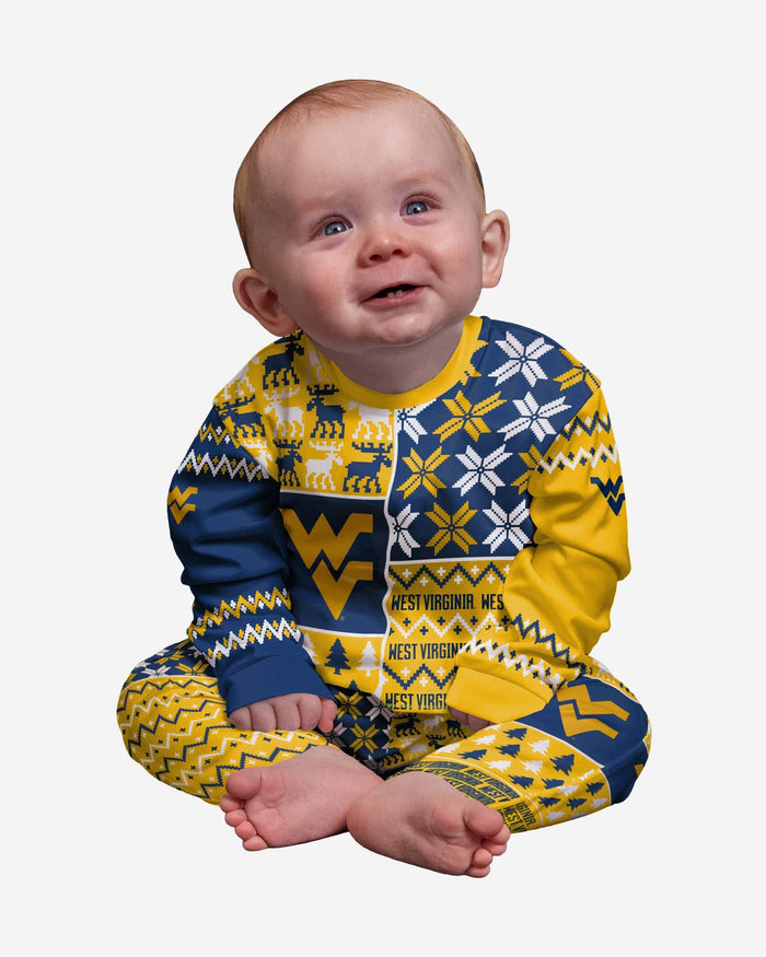 West Virginia Mountaineers Infant Busy Block Family Holiday Pajamas FOCO 12 mo - FOCO.com