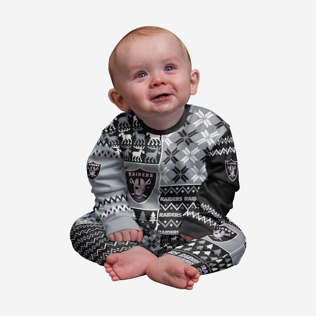 Las Vegas Raiders Infant Busy Block Family Holiday Pajamas FOCO 12 mo - FOCO.com