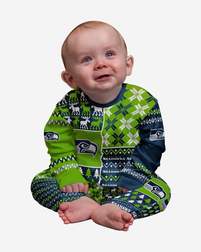 Seattle Seahawks Infant Busy Block Family Holiday Pajamas FOCO 12 mo - FOCO.com