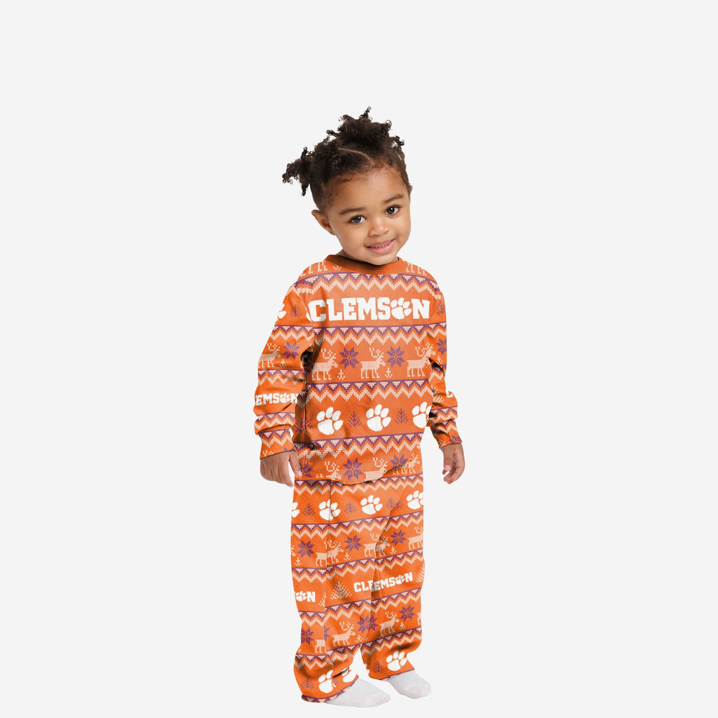 Clemson Tigers Toddler Ugly Pattern Family Holiday Pajamas FOCO 2T - FOCO.com