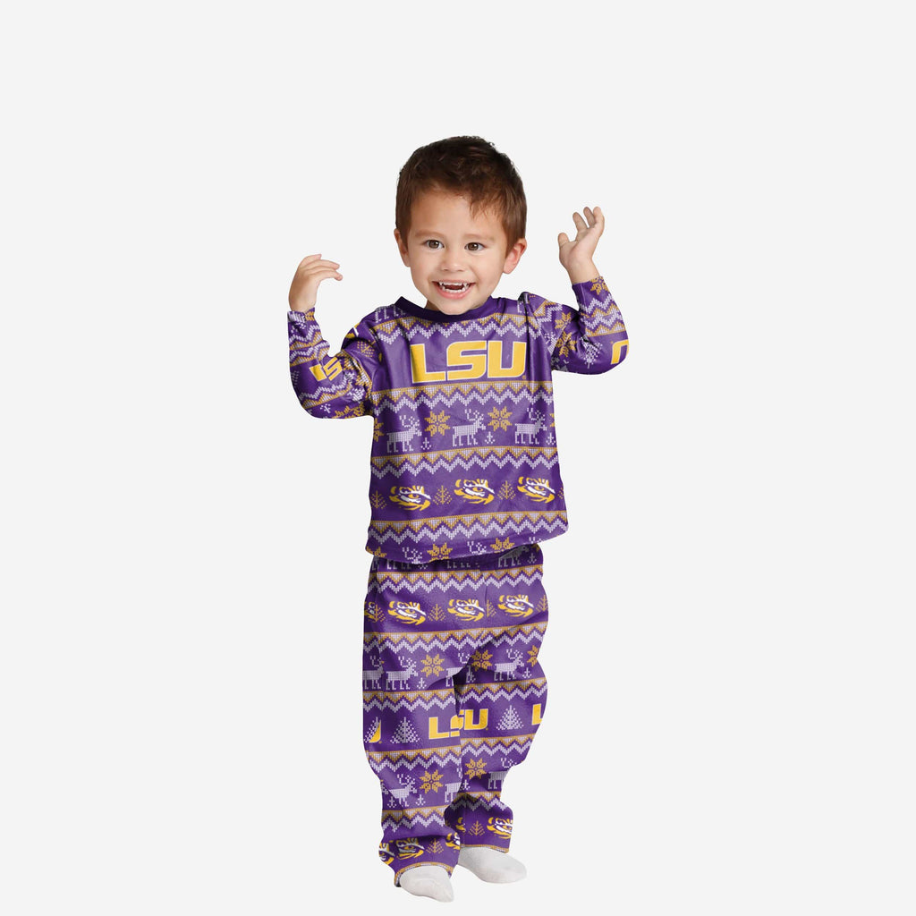 LSU Tigers Toddler Ugly Pattern Family Holiday Pajamas FOCO 2T - FOCO.com