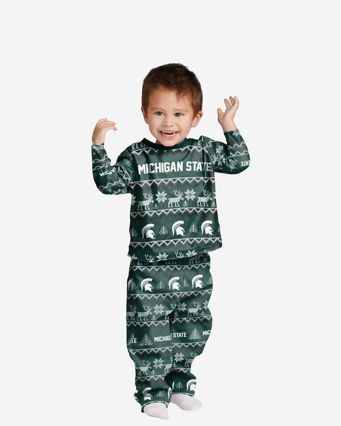 Michigan State Spartans Toddler Ugly Pattern Family Holiday Pajamas FOCO 2T - FOCO.com