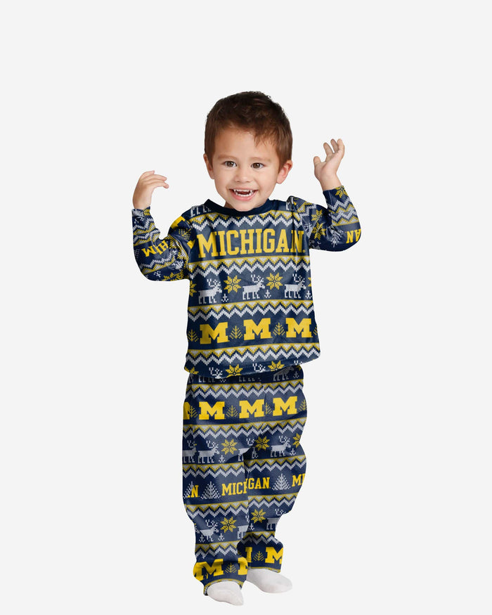 Michigan Wolverines Toddler Ugly Pattern Family Holiday Pajamas FOCO 2T - FOCO.com