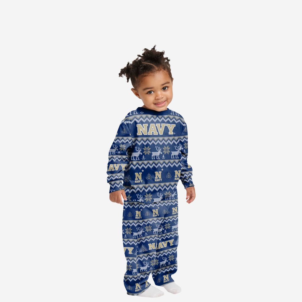 Navy Midshipmen Toddler Ugly Pattern Family Holiday Pajamas FOCO 2T - FOCO.com