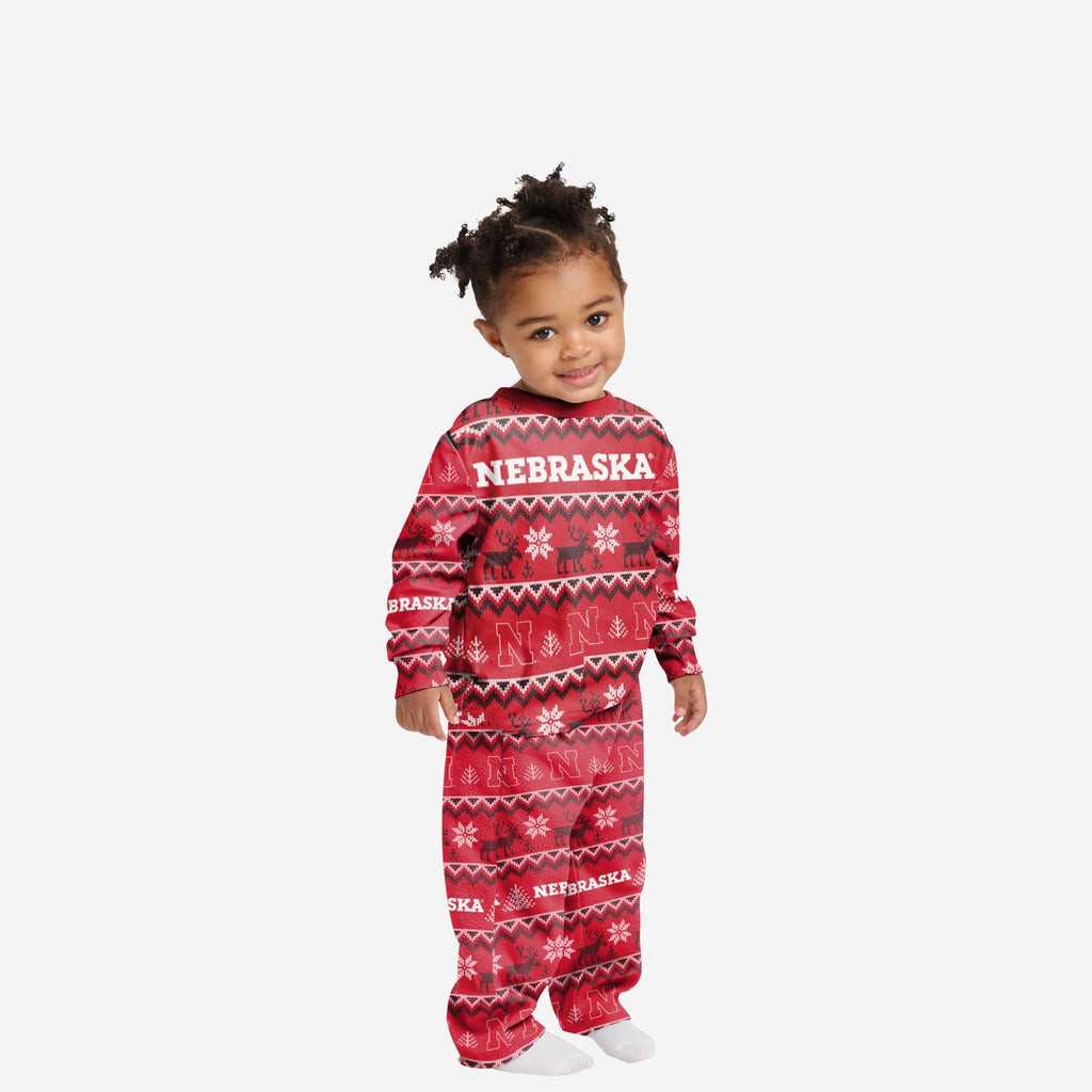 Nebraska Cornhuskers Toddler Ugly Pattern Family Holiday Pajamas FOCO 2T - FOCO.com