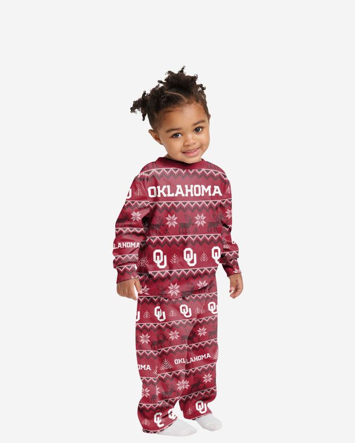 Oklahoma Sooners Toddler Ugly Pattern Family Holiday Pajamas FOCO 2T - FOCO.com