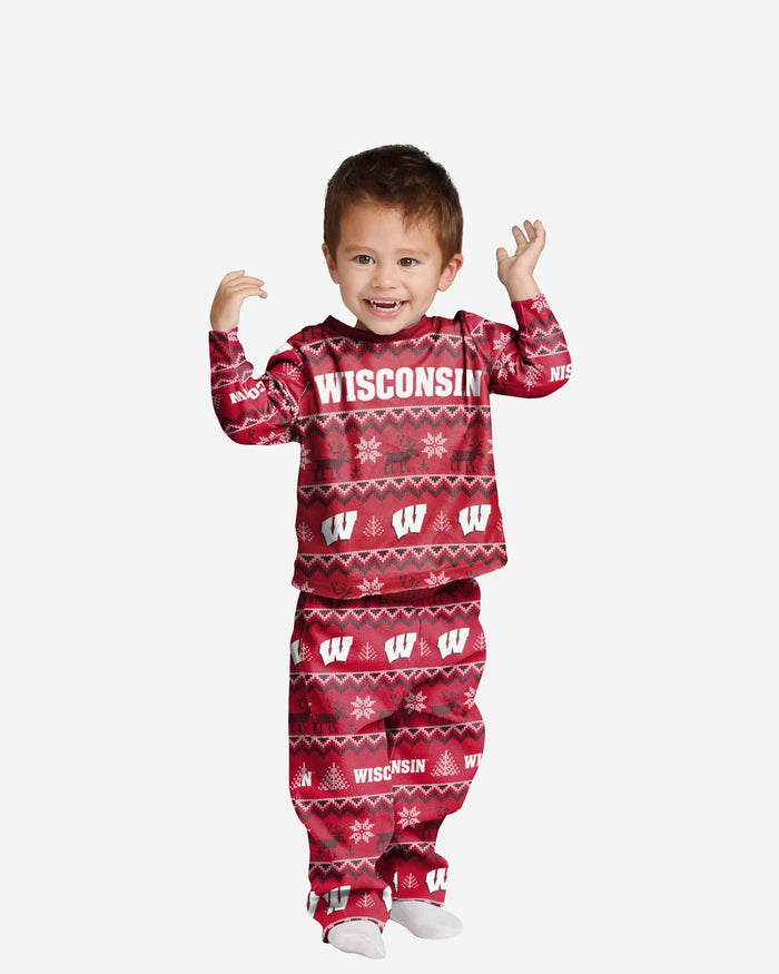 Wisconsin Badgers Toddler Ugly Pattern Family Holiday Pajamas FOCO 2T - FOCO.com