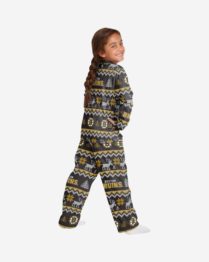 Boston Bruins Youth Ugly Pattern Family Holiday Pajamas FOCO - FOCO.com