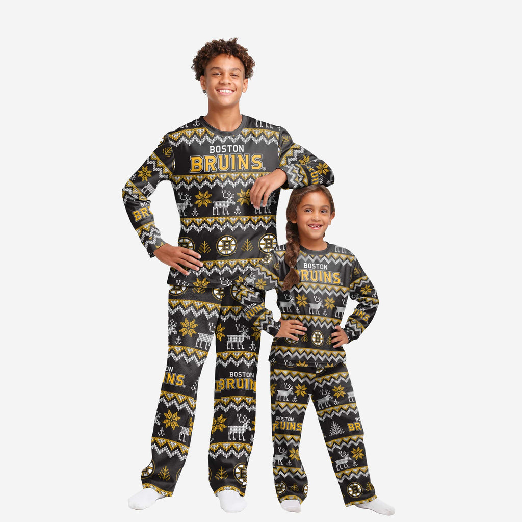 Boston Bruins Youth Ugly Pattern Family Holiday Pajamas FOCO 4 - FOCO.com