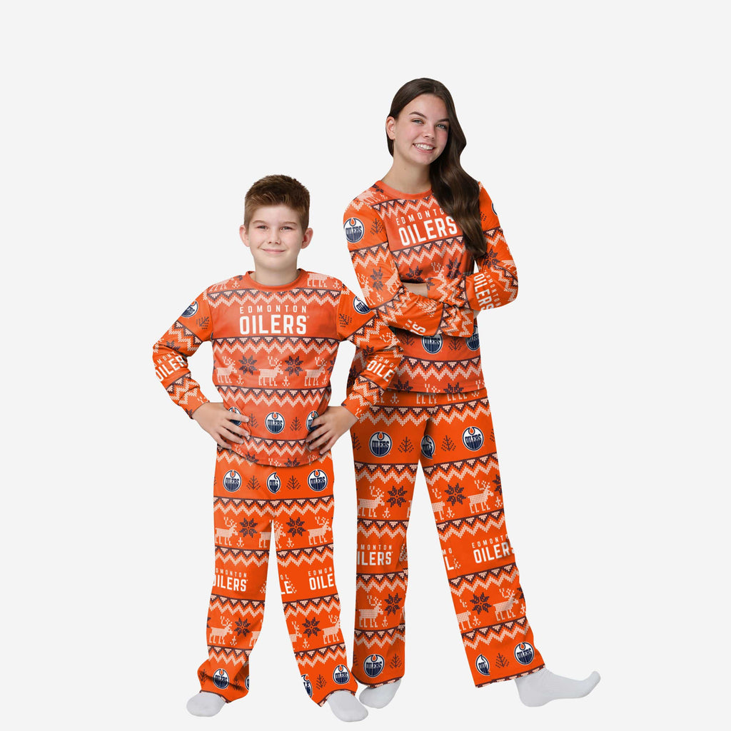 Edmonton Oilers Youth Ugly Pattern Family Holiday Pajamas FOCO 4 - FOCO.com