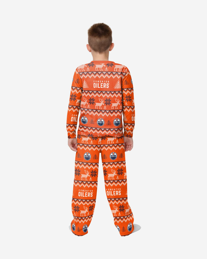 Edmonton Oilers Youth Ugly Pattern Family Holiday Pajamas FOCO - FOCO.com