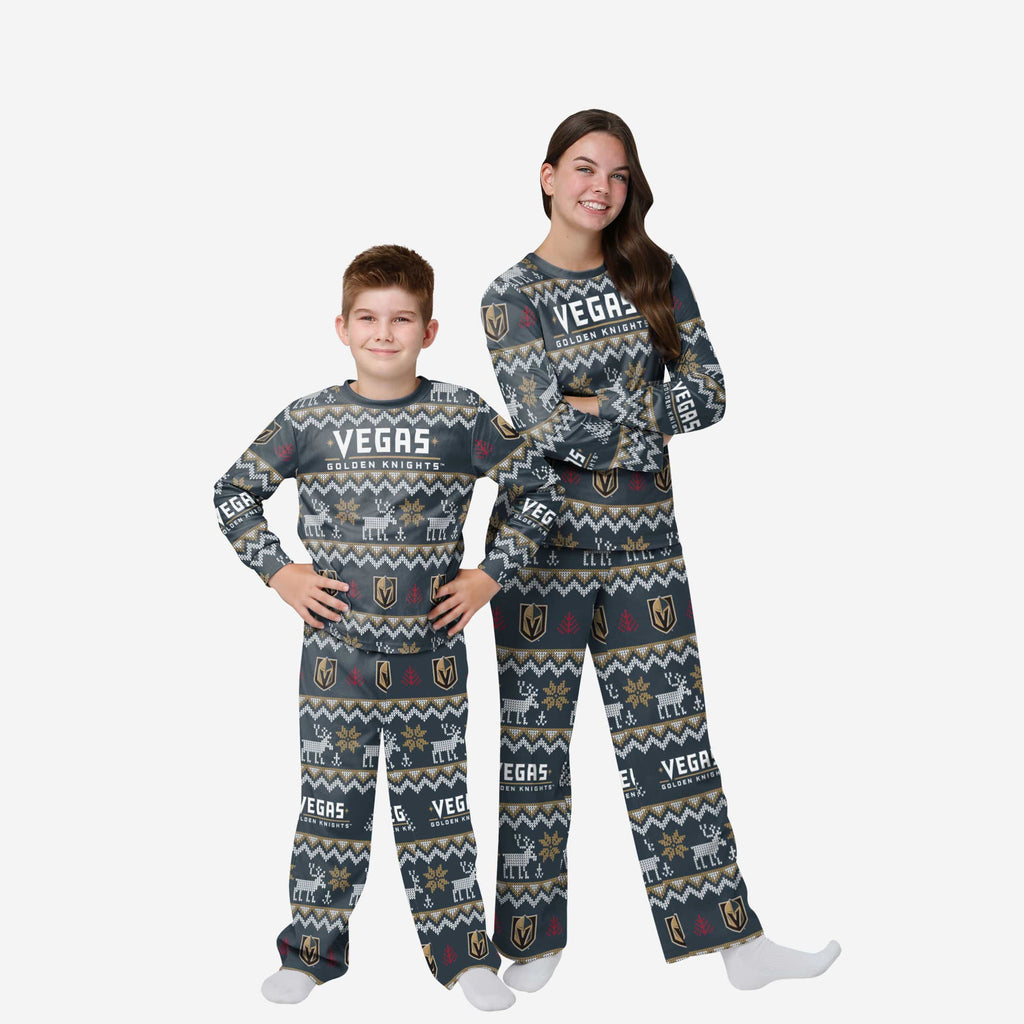 Vegas Golden Knights Youth Ugly Pattern Family Holiday Pajamas FOCO 4 - FOCO.com