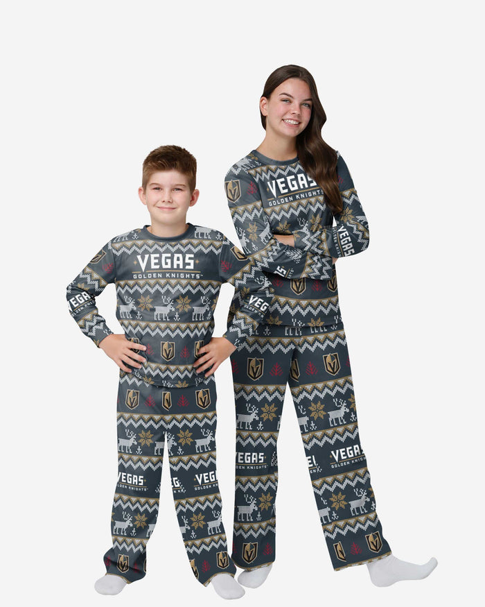 Vegas Golden Knights Youth Ugly Pattern Family Holiday Pajamas FOCO 4 - FOCO.com