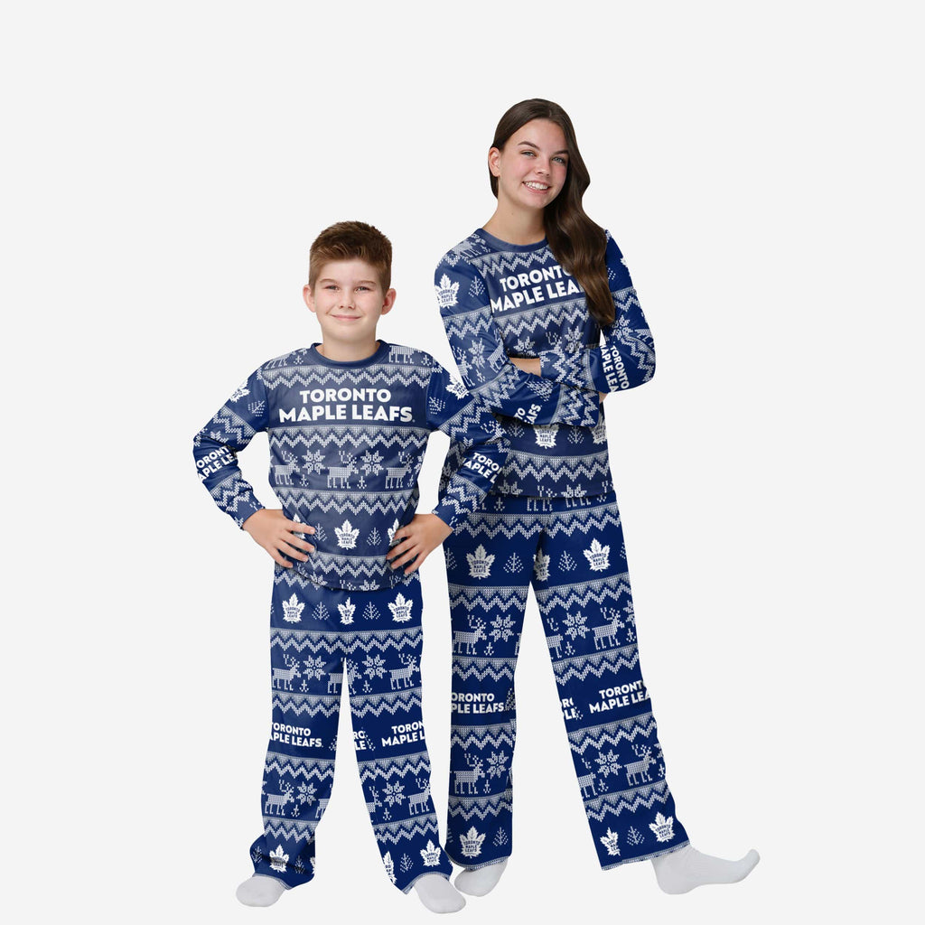 Toronto Maple Leafs Youth Ugly Pattern Family Holiday Pajamas FOCO 4 - FOCO.com